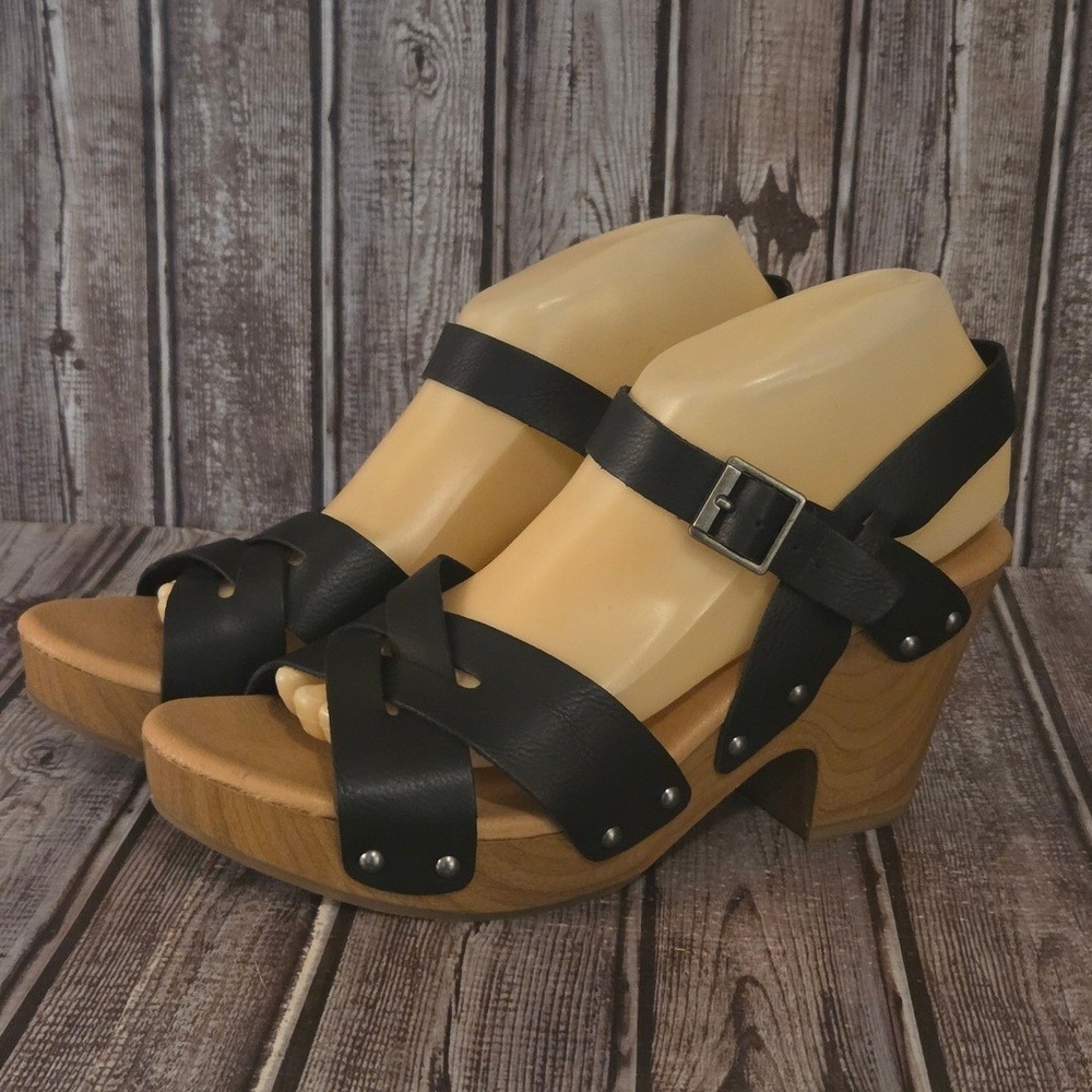 Sz 9 M Korks by Kork-Ease Bagley Black Studded Wood Platform Sandals VGUC!